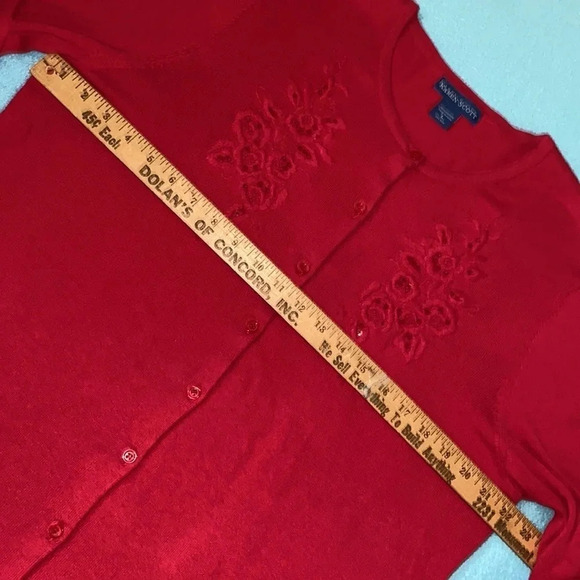 KAREN SCOTT knit sweater cardigan button up embroidered beaded sequins size L - Picture 6 of 9